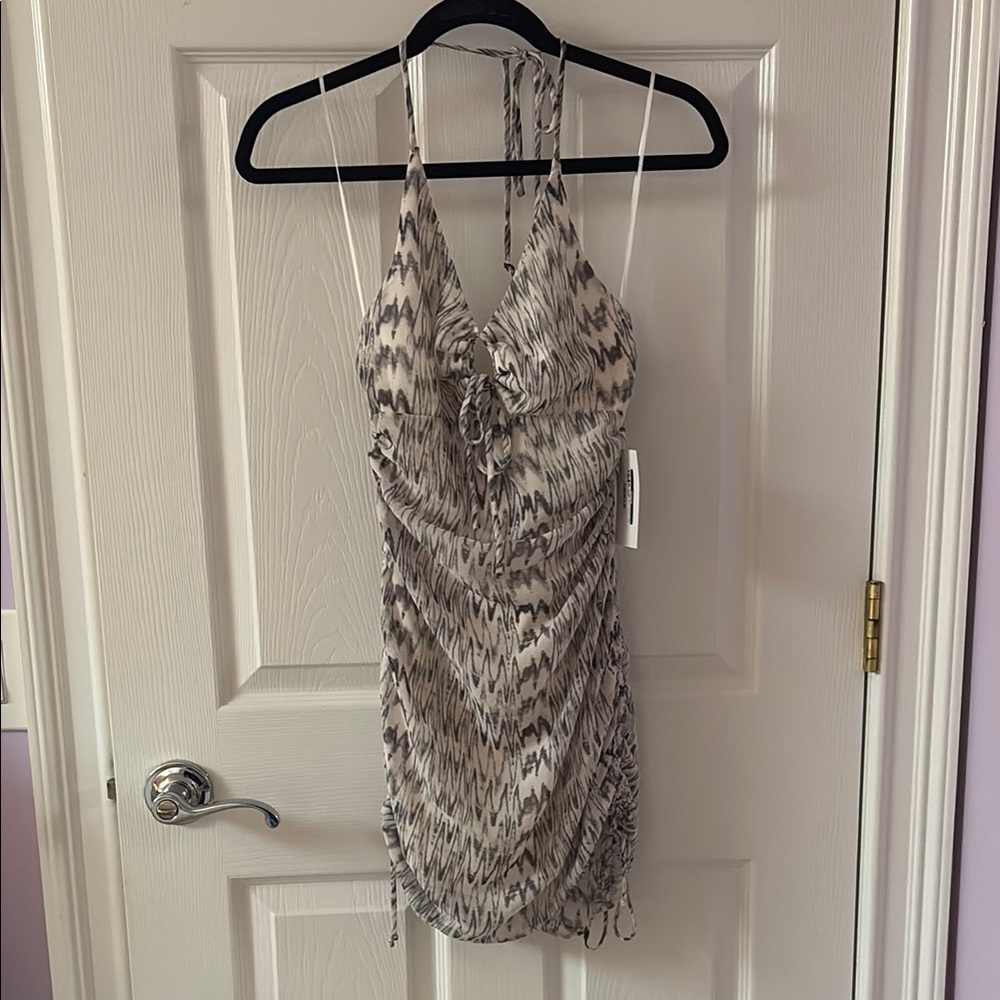 Stylish Halter Neck Dress - Black and White